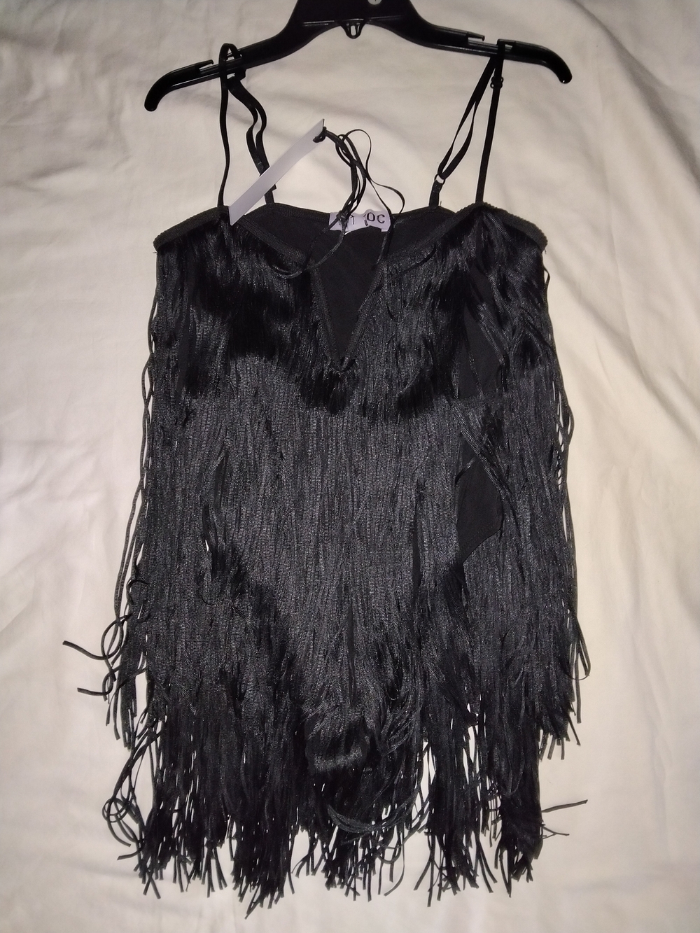 Fringe Bodysuit Tank Top - Black
